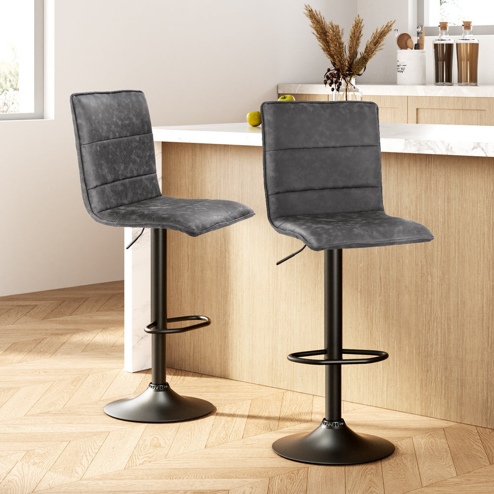 Artiss 2x Bar Stools Gas Lift Vintage Leather Grey 7