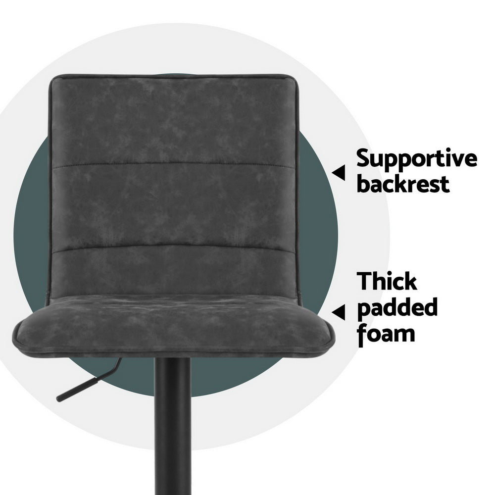 Artiss 4x Bar Stools Gas Lift Vintage Leather Grey 5