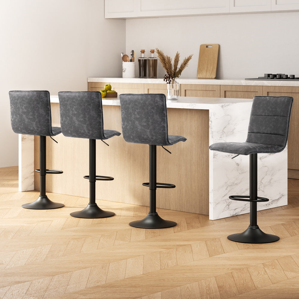Artiss 4x Bar Stools Gas Lift Vintage Leather Grey 7