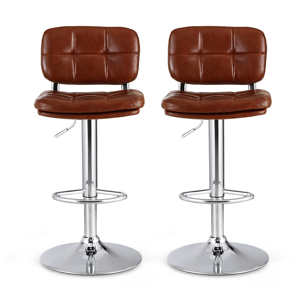 Artiss 2x Bar Stools Kitchen Swivel Gas Lift Counter Chair Tuft PU Leather Brown 3