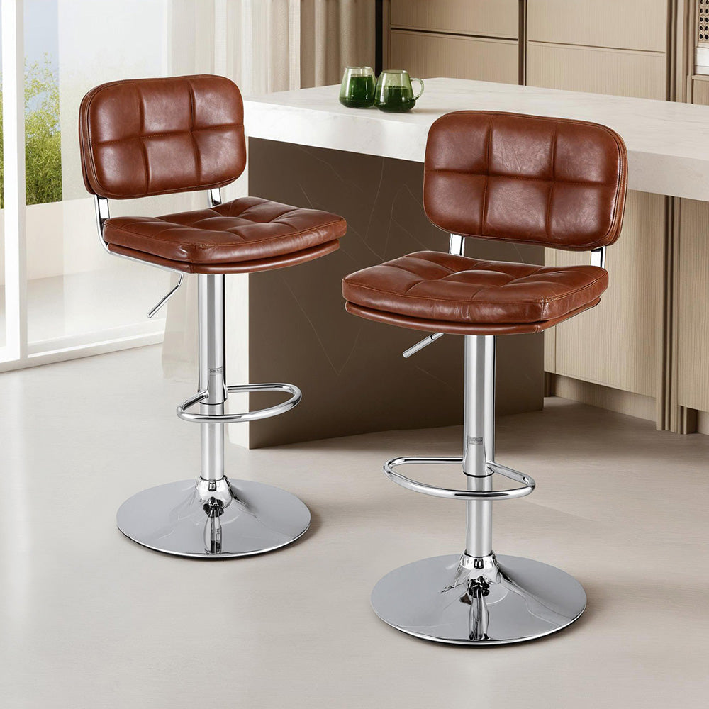 Artiss 2x Bar Stools Kitchen Swivel Gas Lift Counter Chair Tuft PU Leather Brown 7