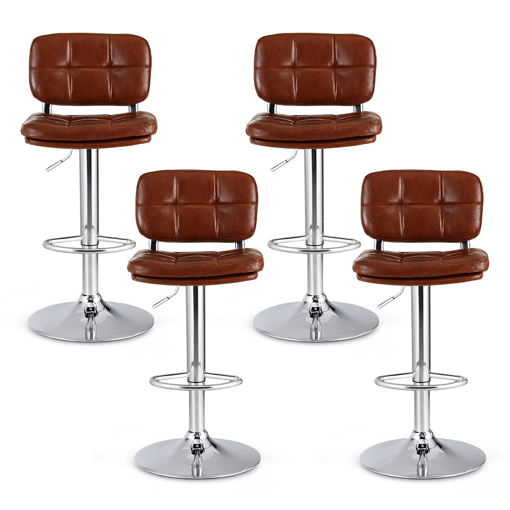 Artiss 4x Bar Stools Kitchen Swivel Gas Lift Counter Chair Tuft PU Leather Brown 3