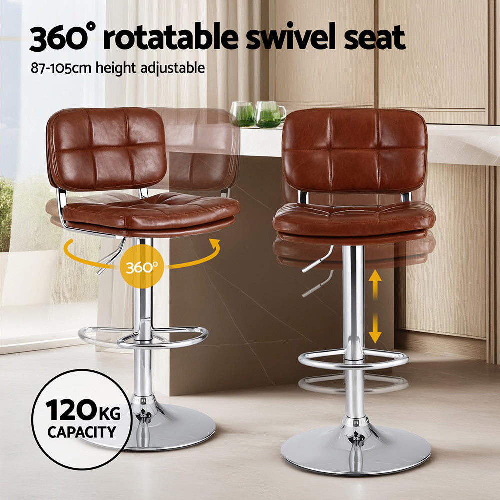 Artiss 4x Bar Stools Kitchen Swivel Gas Lift Counter Chair Tuft PU Leather Brown 4
