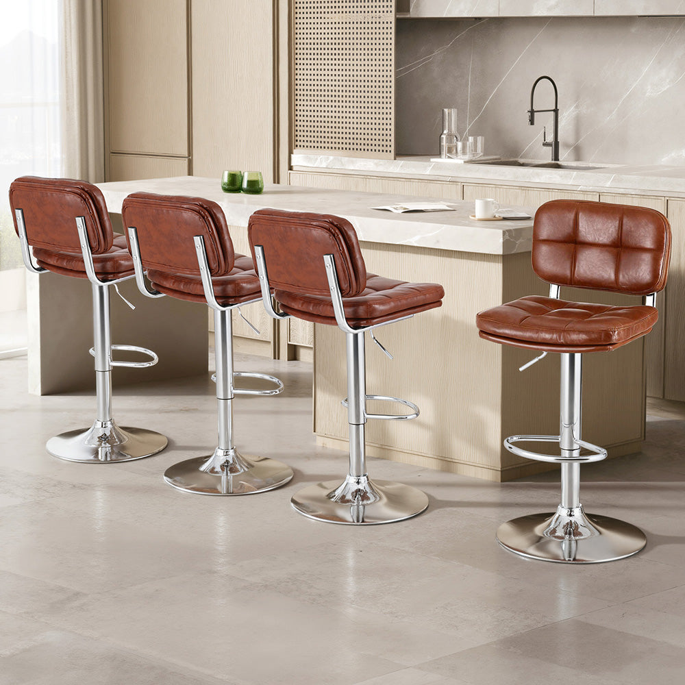 Artiss 4x Bar Stools Kitchen Swivel Gas Lift Counter Chair Tuft PU Leather Brown 7
