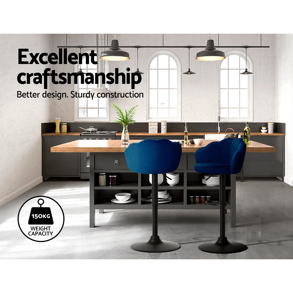 Artiss 2x Bar Stools Gas Lift Velvet Blue 4