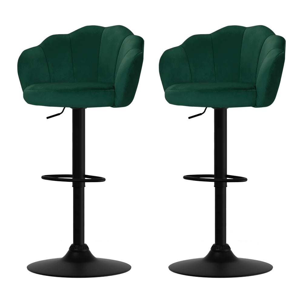 Artiss 2x Bar Stools Gas Lift Velvet Green 7