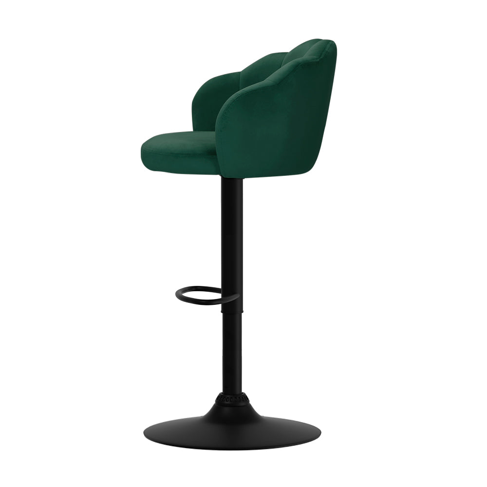 Artiss 2x Bar Stools Gas Lift Velvet Green 3