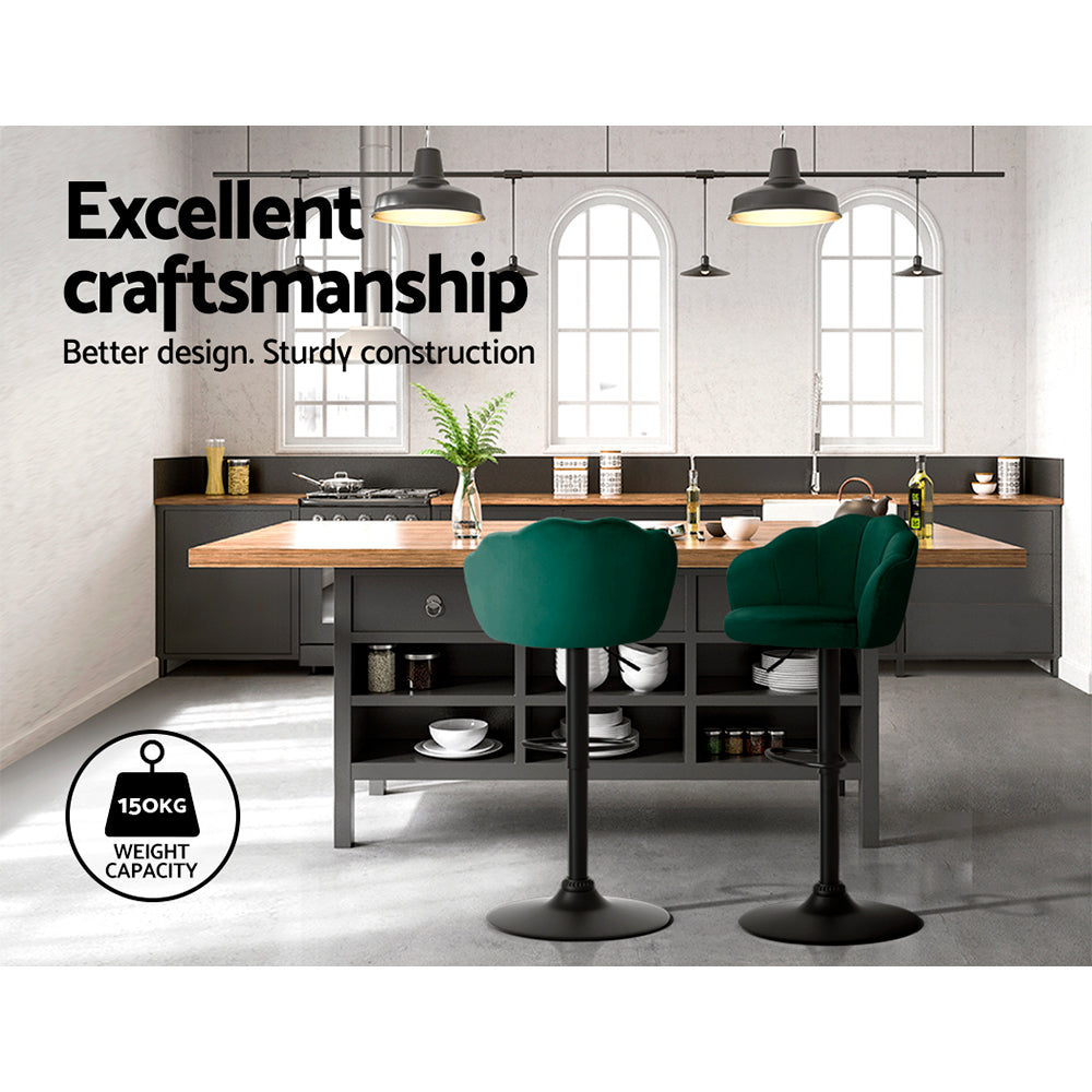 Artiss 2x Bar Stools Gas Lift Velvet Green 4