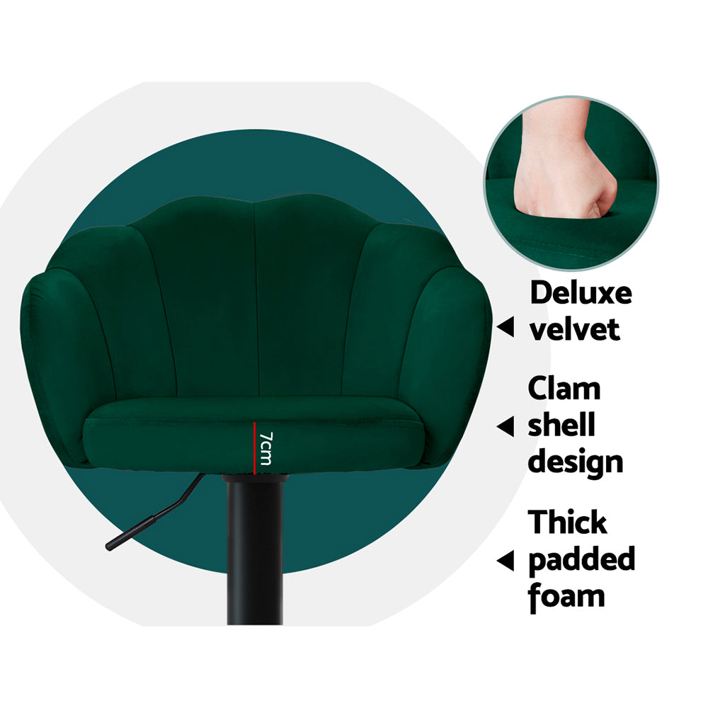 Artiss 2x Bar Stools Gas Lift Velvet Green 6