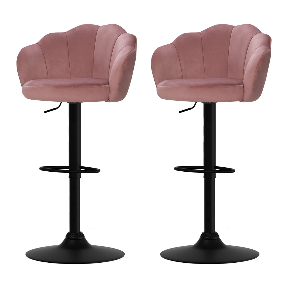 Artiss 2x Bar Stools Gas Lift Velvet Pink 7