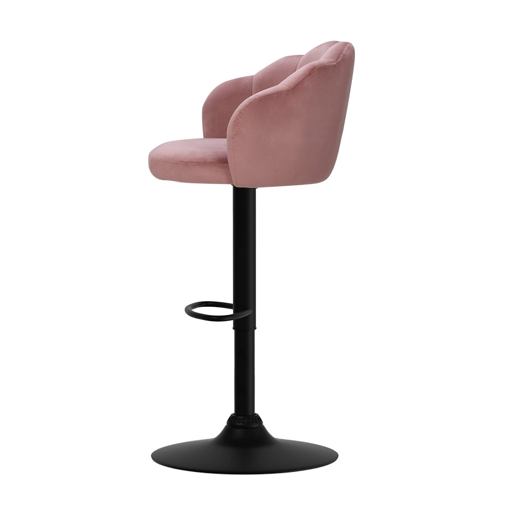 Artiss 2x Bar Stools Gas Lift Velvet Pink 3