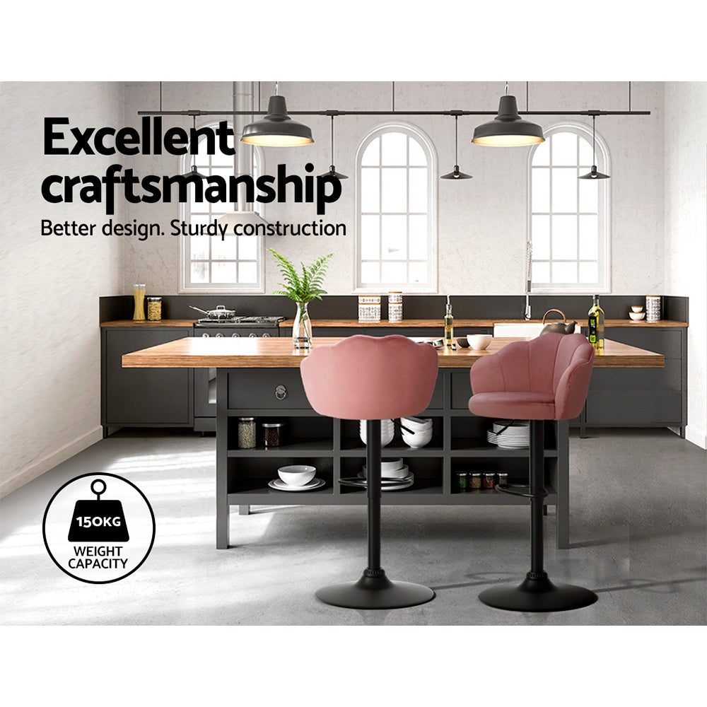 Artiss 2x Bar Stools Gas Lift Velvet Pink 4