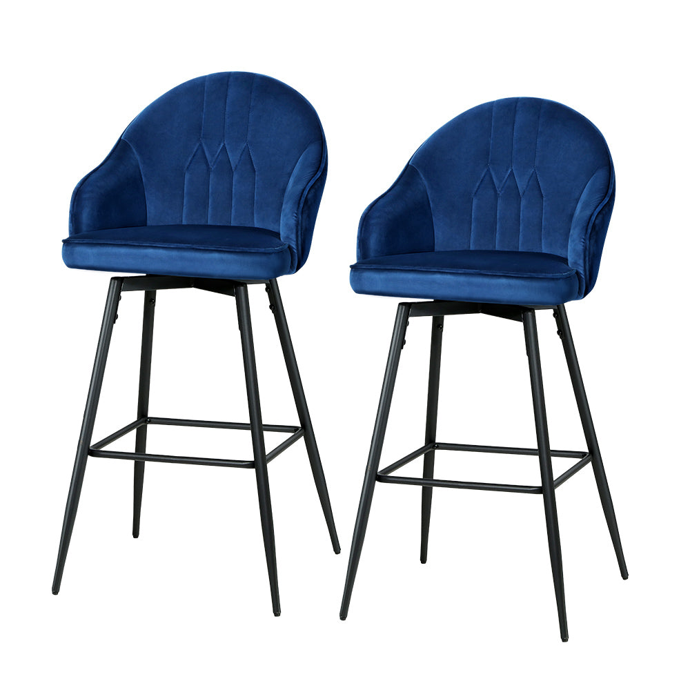 Artiss 2x Bar Stools Velvet Swivel Metal Legs Blue 7