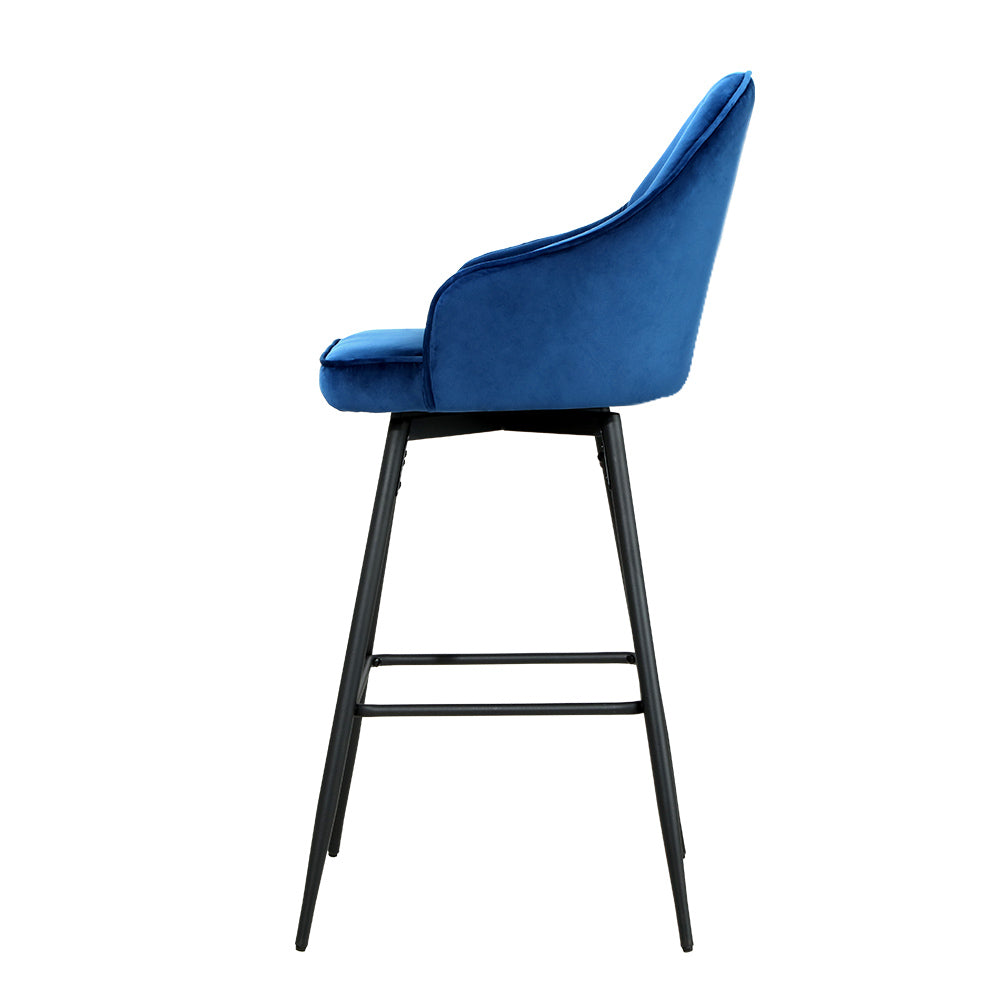 Artiss 2x Bar Stools Velvet Swivel Metal Legs Blue 3