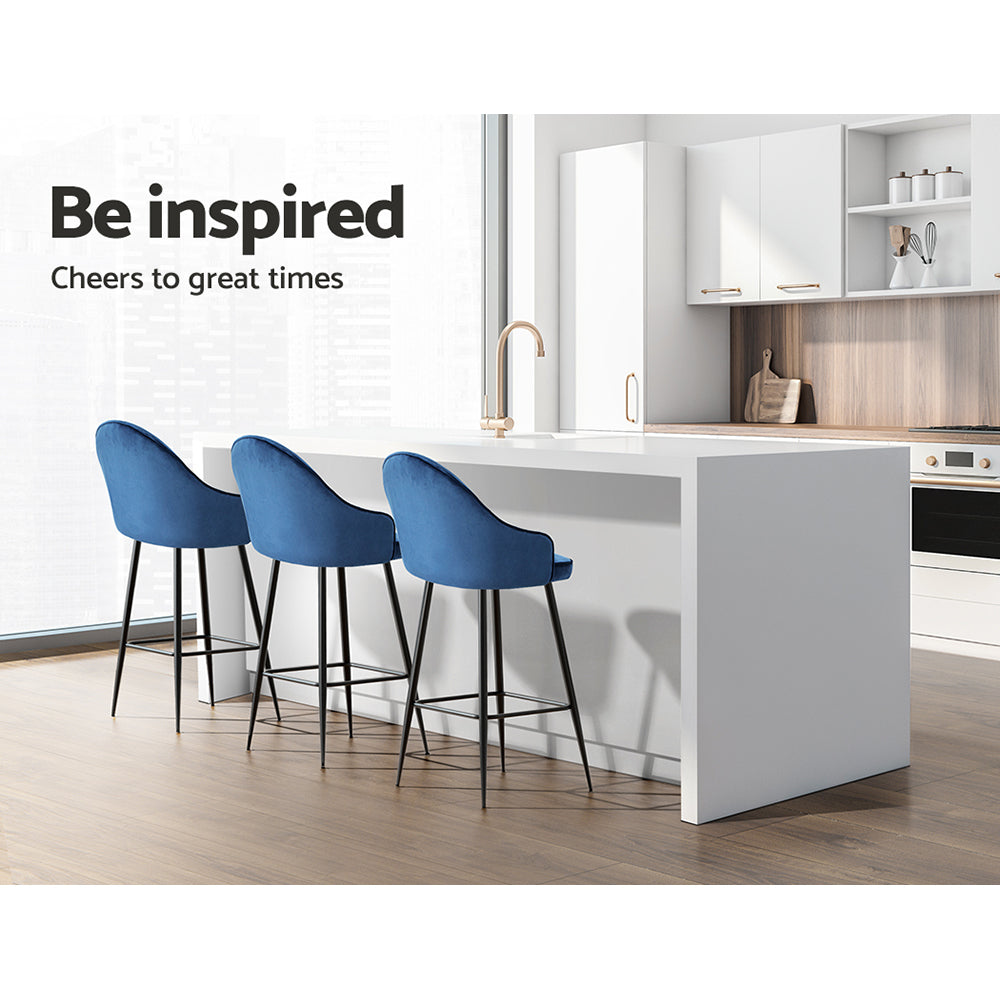 Artiss 2x Bar Stools Velvet Swivel Metal Legs Blue 4