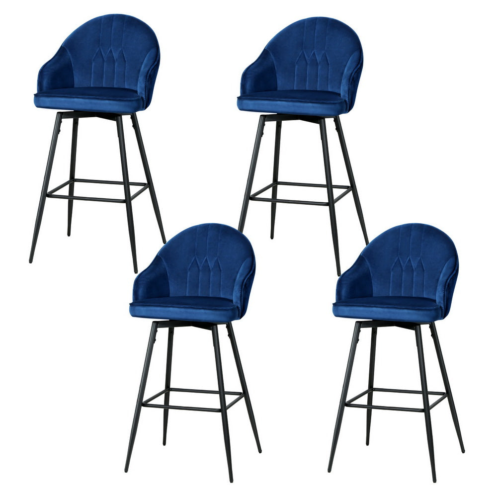 Artiss 4x Bar Stools Velvet Swivel Metal Legs Blue 7