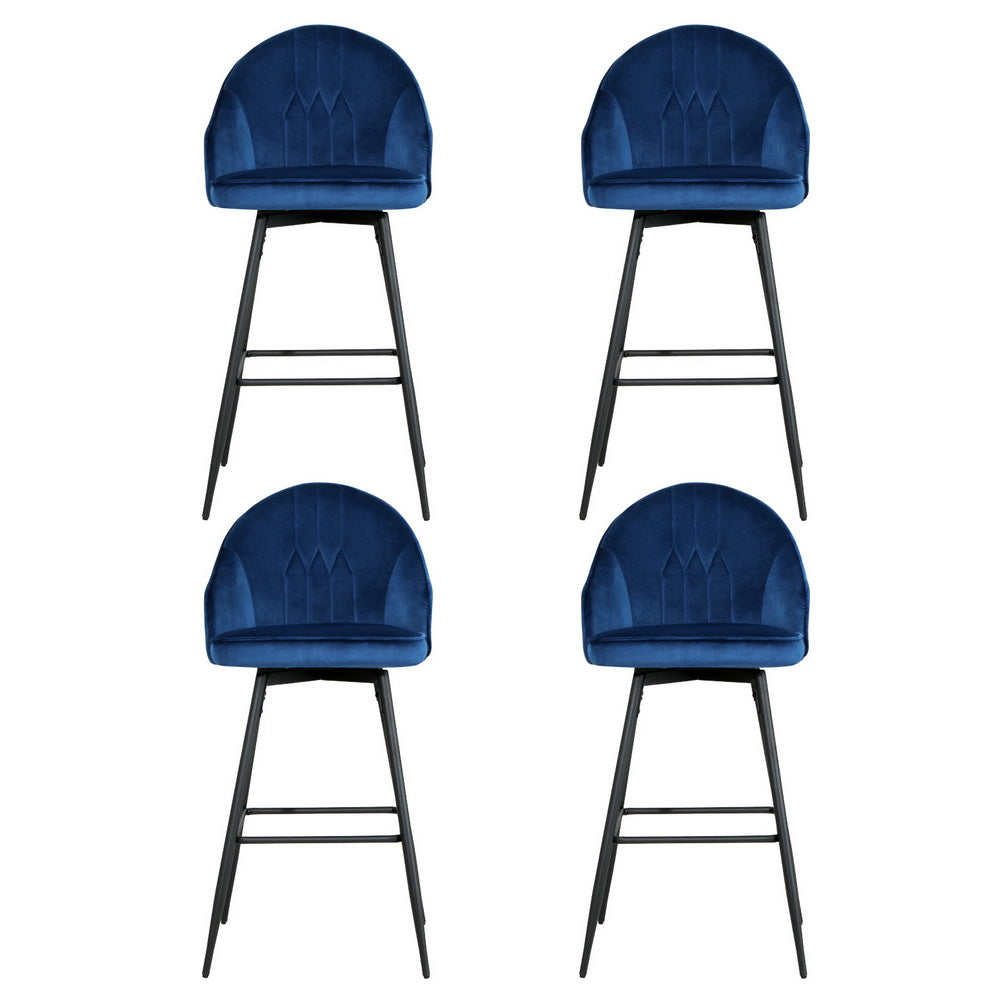 Artiss 4x Bar Stools Velvet Swivel Metal Legs Blue 3