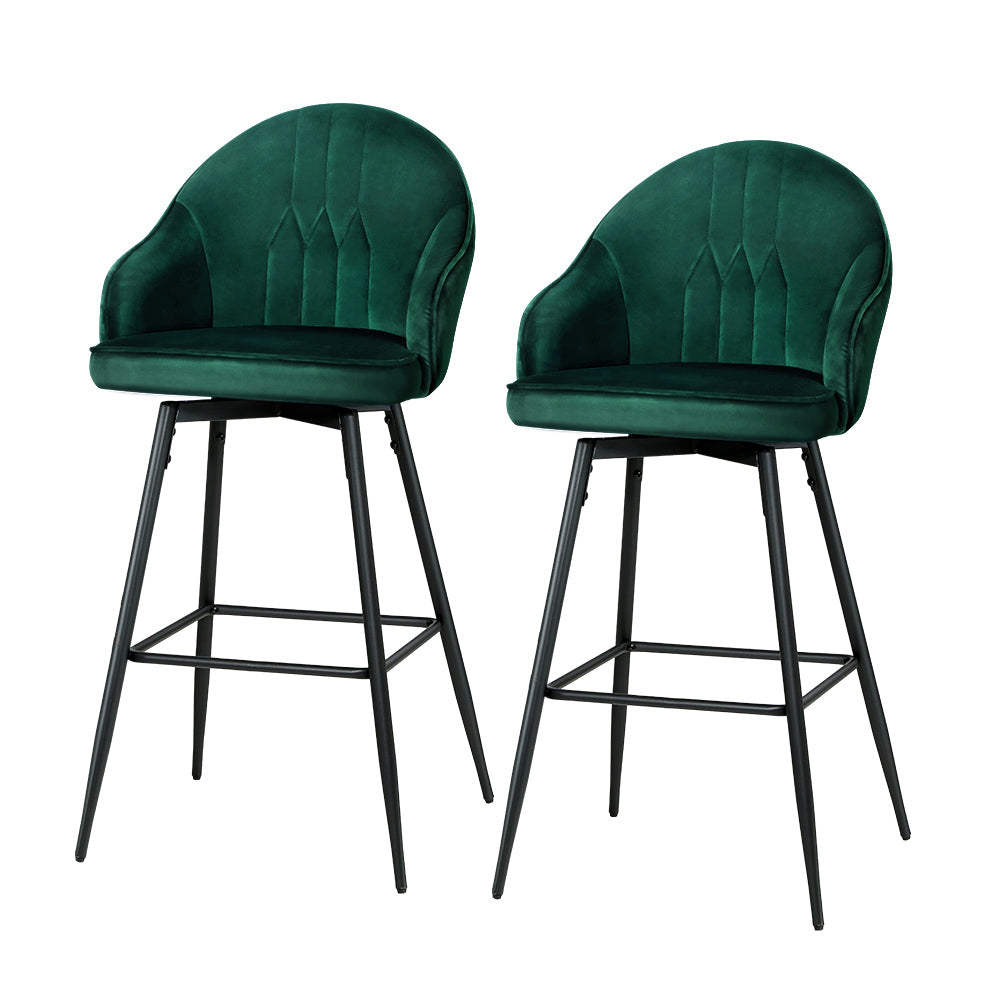 Artiss 2x Bar Stools Velvet Swivel Metal Legs Green 7