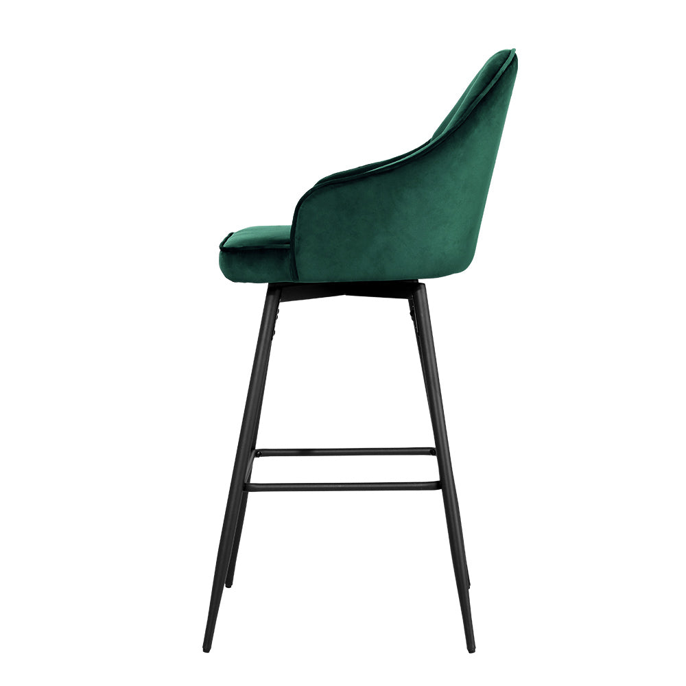Artiss 2x Bar Stools Velvet Swivel Metal Legs Green 3