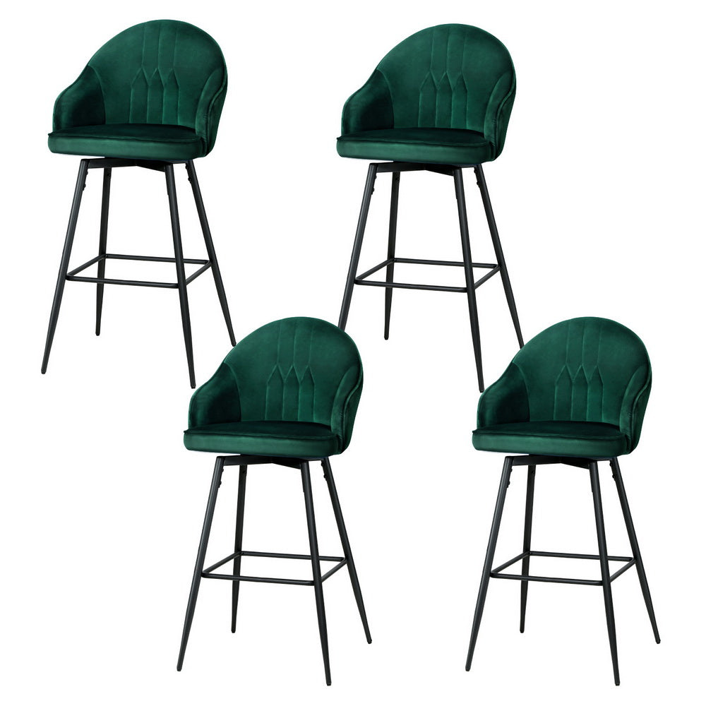 Artiss 4x Bar Stools Velvet Swivel Metal Legs Green 7