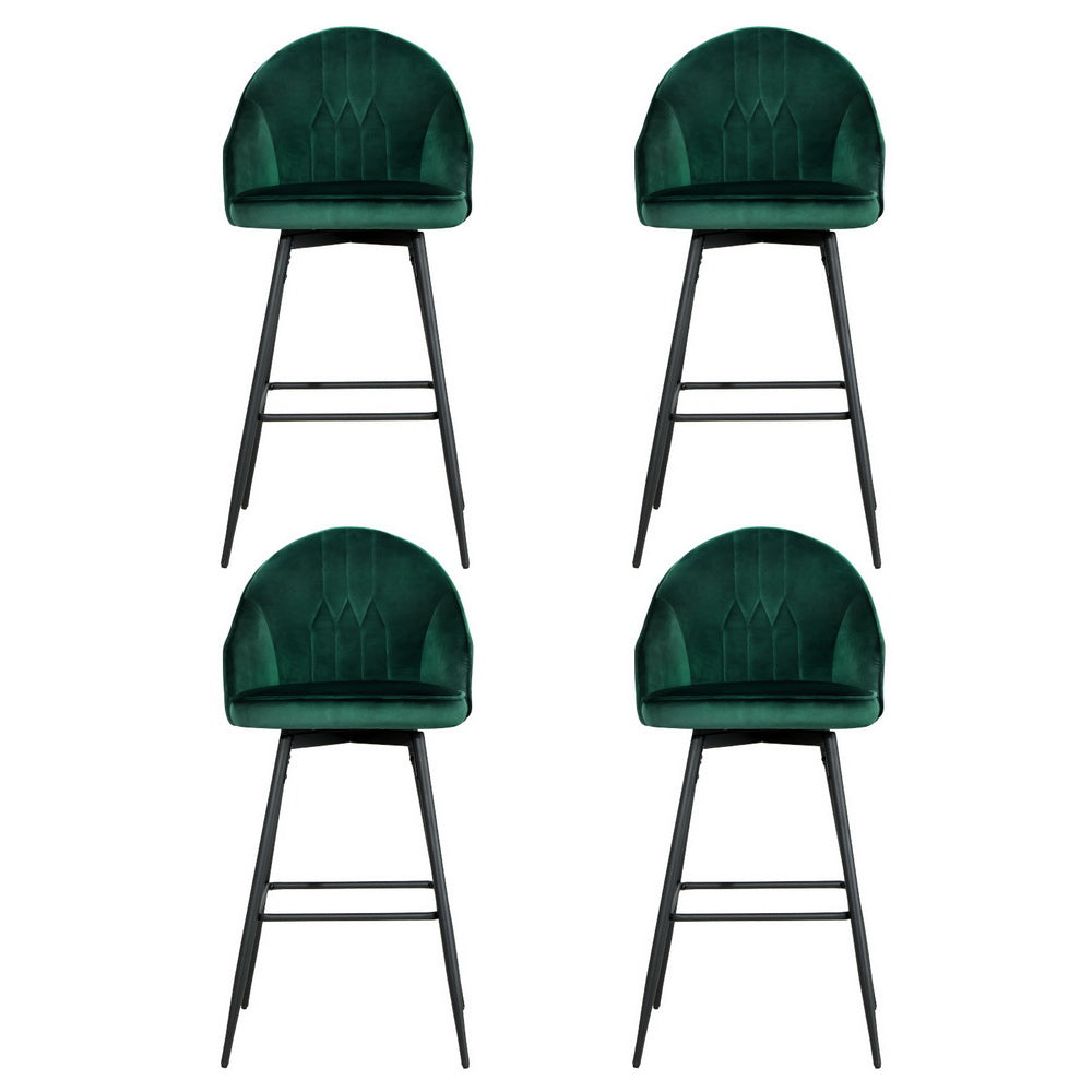 Artiss 4x Bar Stools Velvet Swivel Metal Legs Green 3