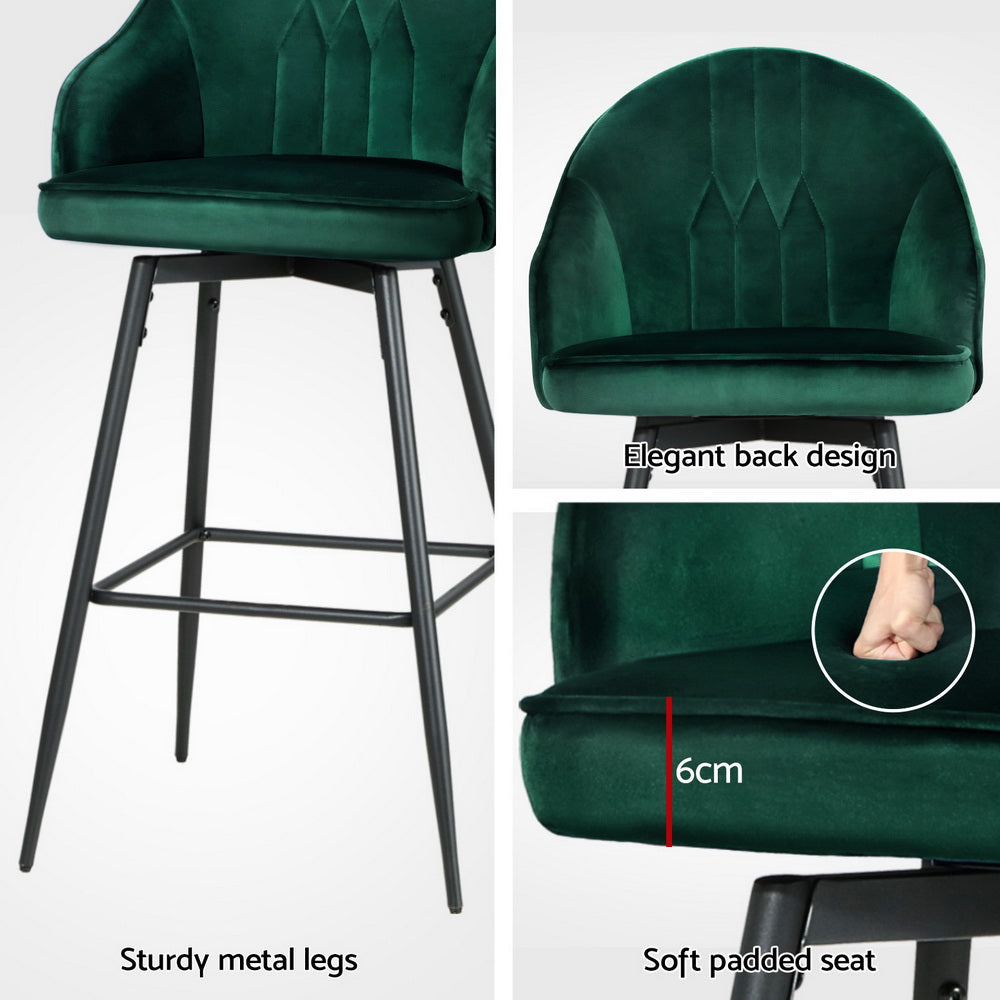 Artiss 4x Bar Stools Velvet Swivel Metal Legs Green 5