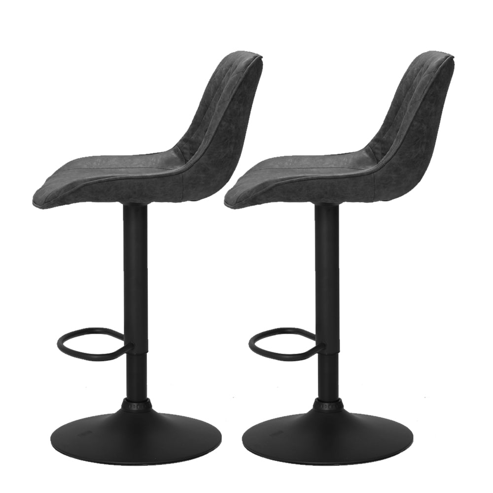 Artiss 2x Bar Stools Gas Lift Vintage Leather Black 3
