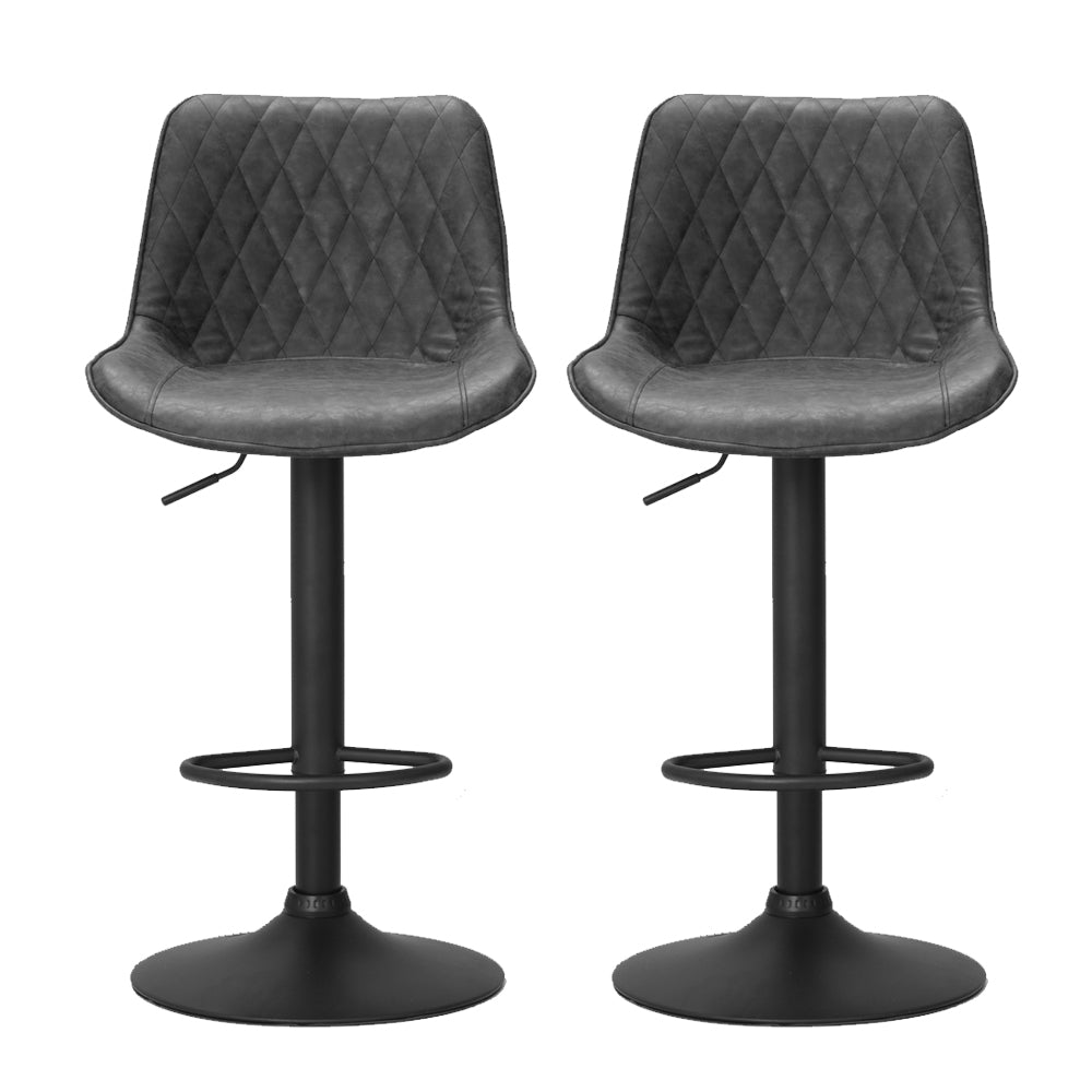 Artiss 2x Bar Stools Gas Lift Vintage Leather Black 4