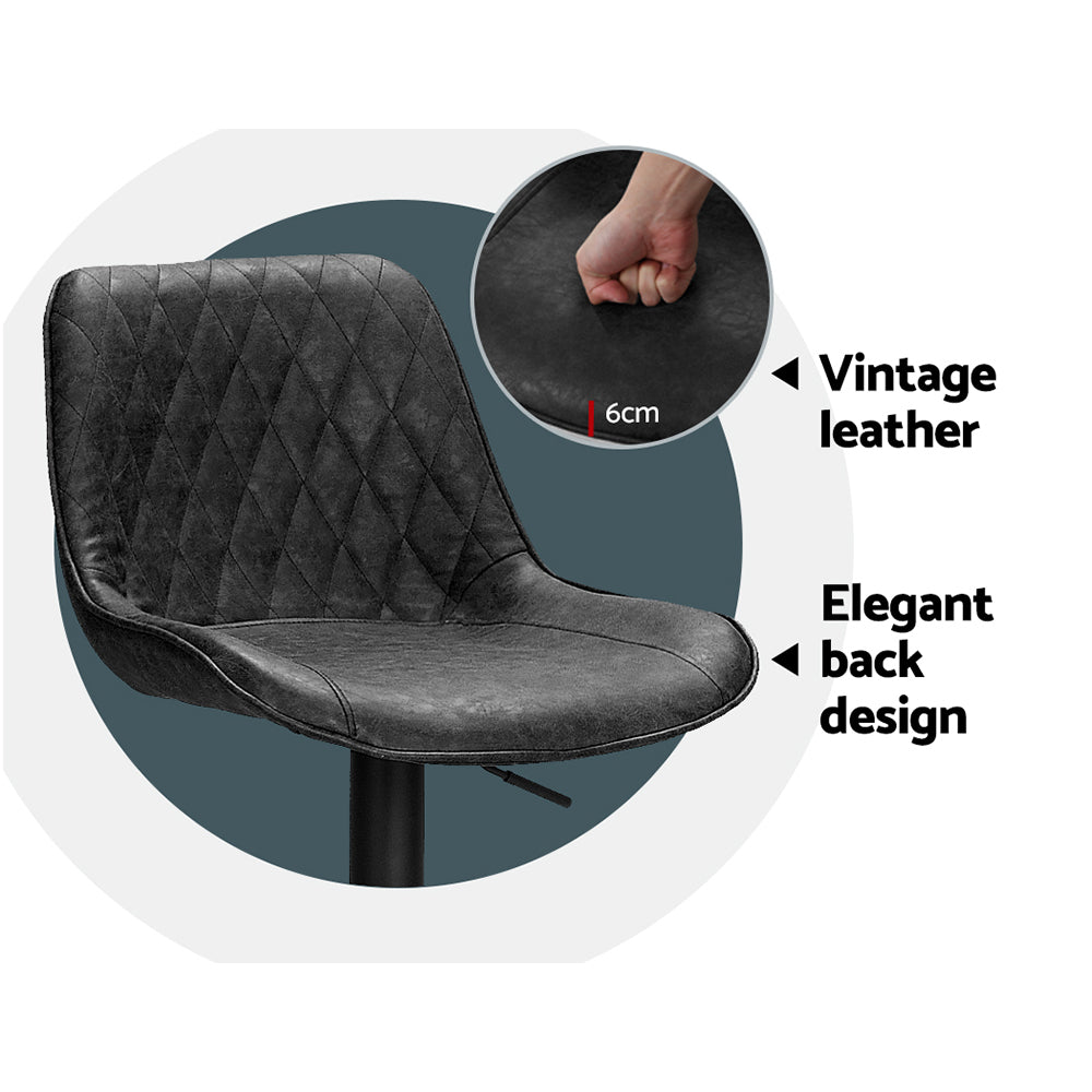 Artiss 2x Bar Stools Gas Lift Vintage Leather Black 6