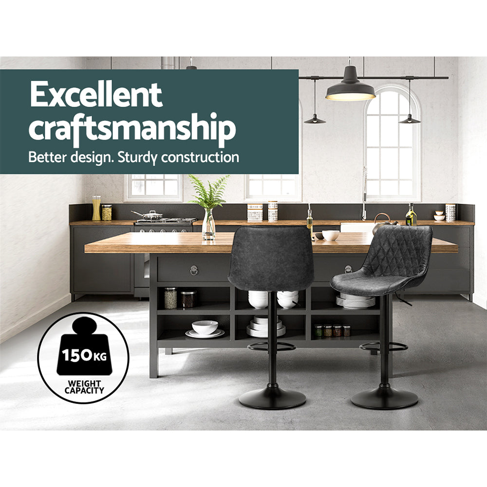 Artiss 2x Bar Stools Gas Lift Vintage Leather Black 7