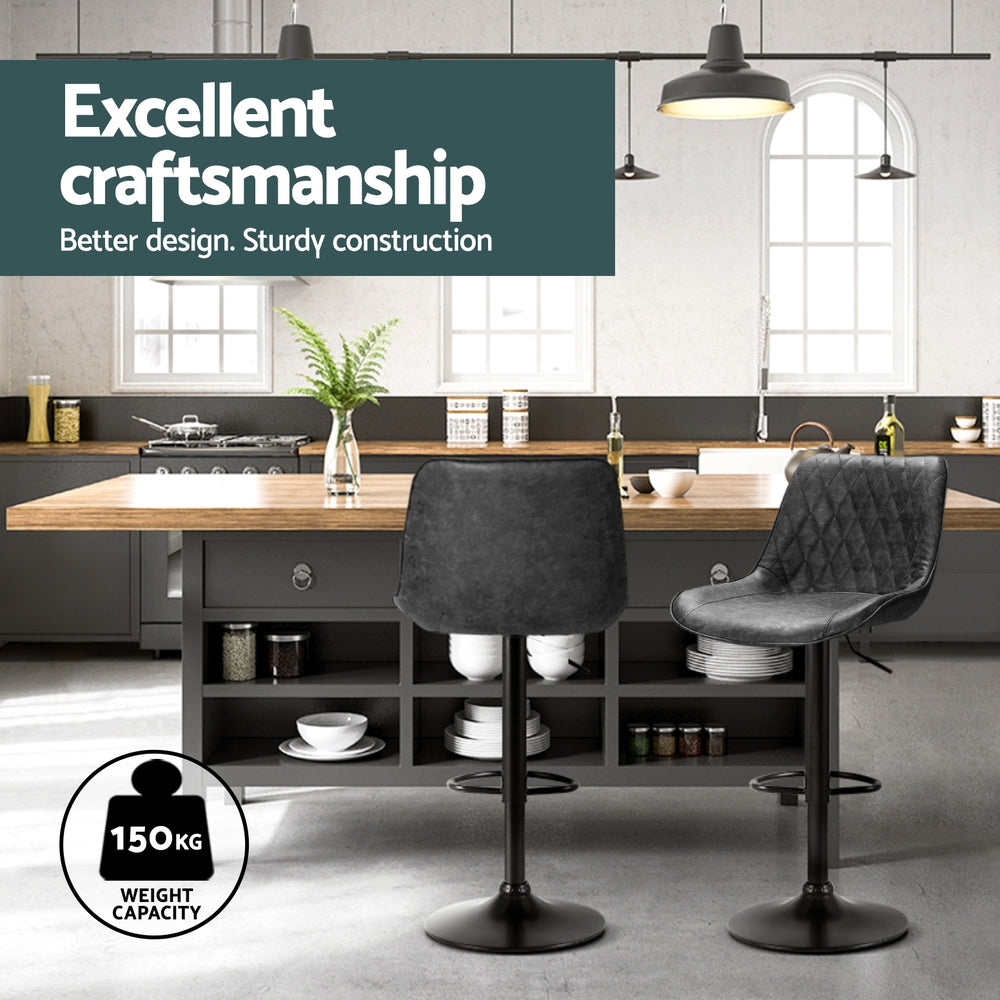 Artiss 4x Bar Stools Gas Lift Vintage Leather Black 4