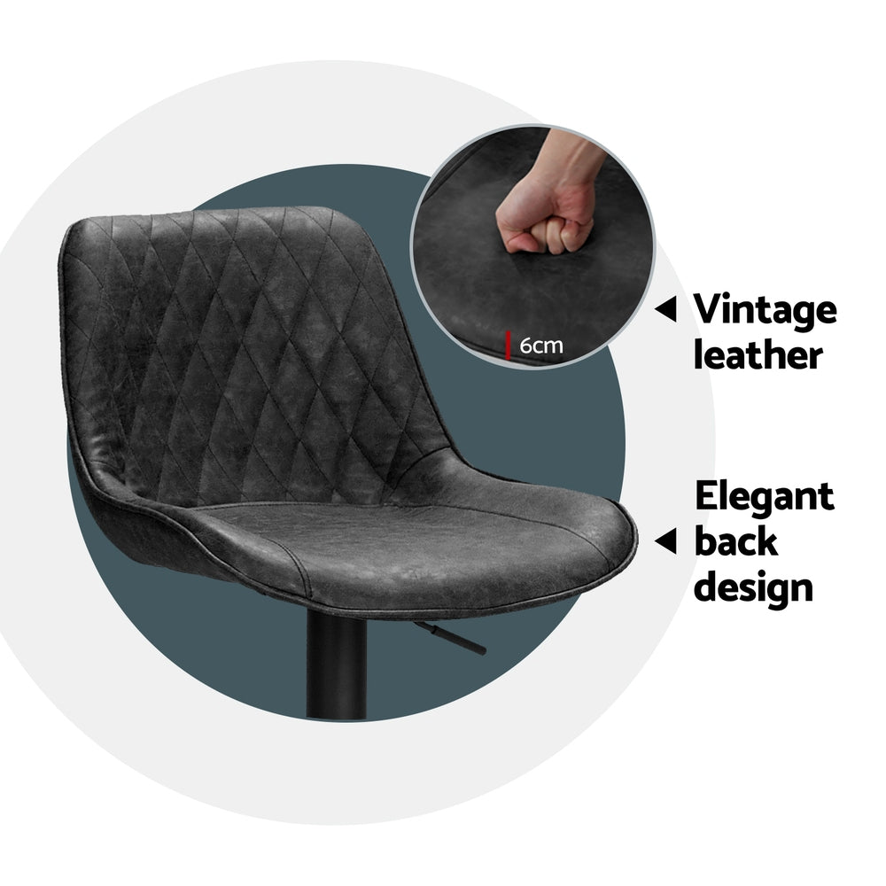 Artiss 4x Bar Stools Gas Lift Vintage Leather Black 5