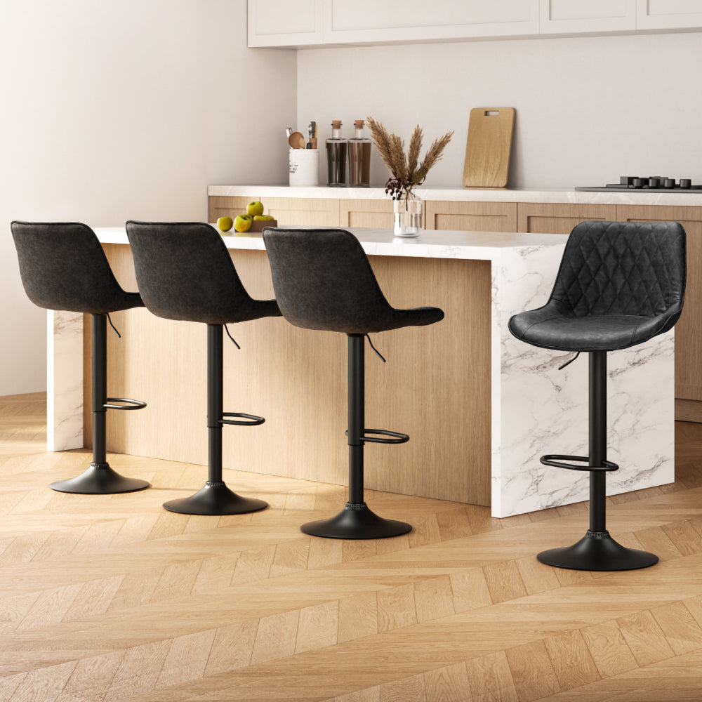 Artiss 4x Bar Stools Gas Lift Vintage Leather Black 7