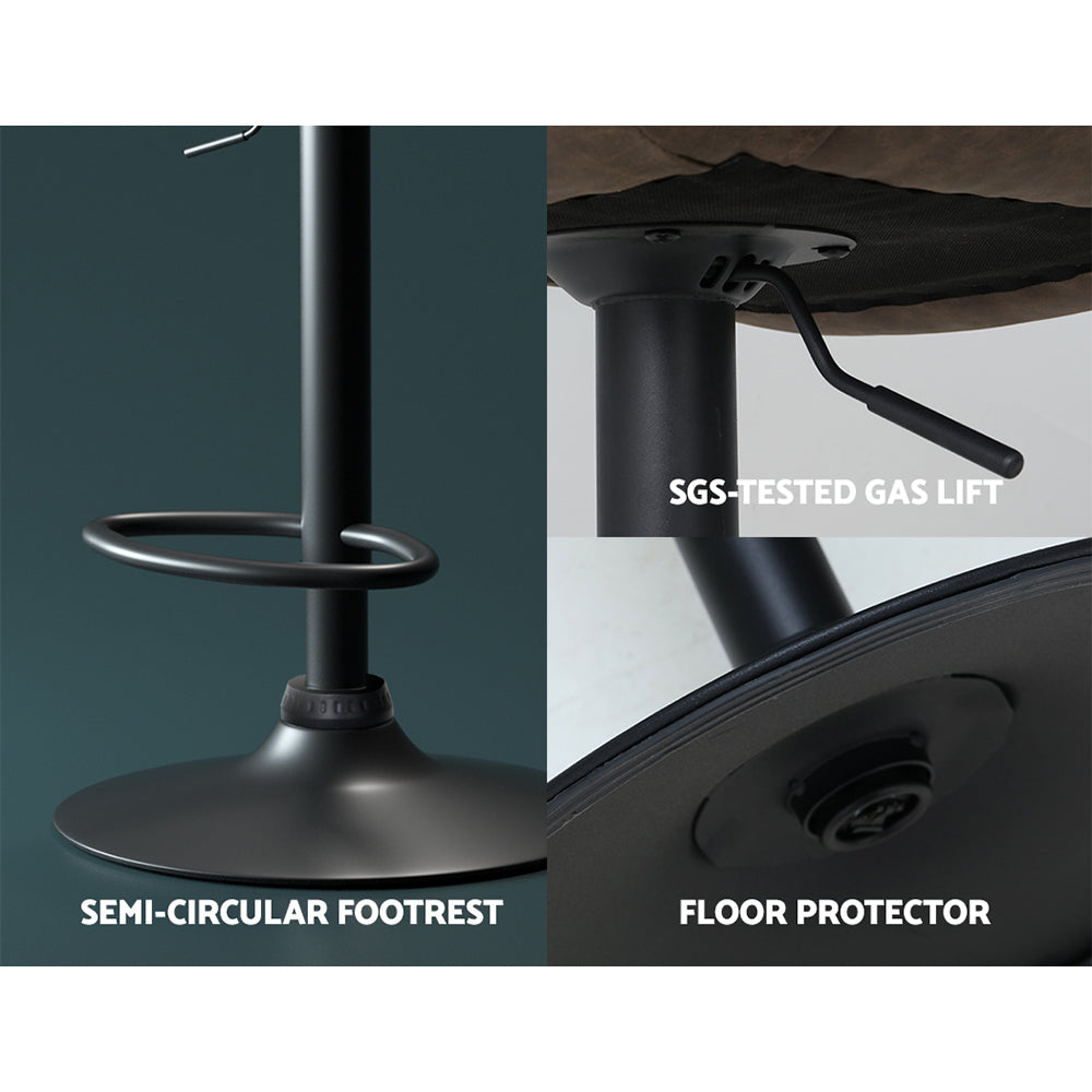 Artiss 2x Bar Stools Gas Lift Vintage Leather Brown 5