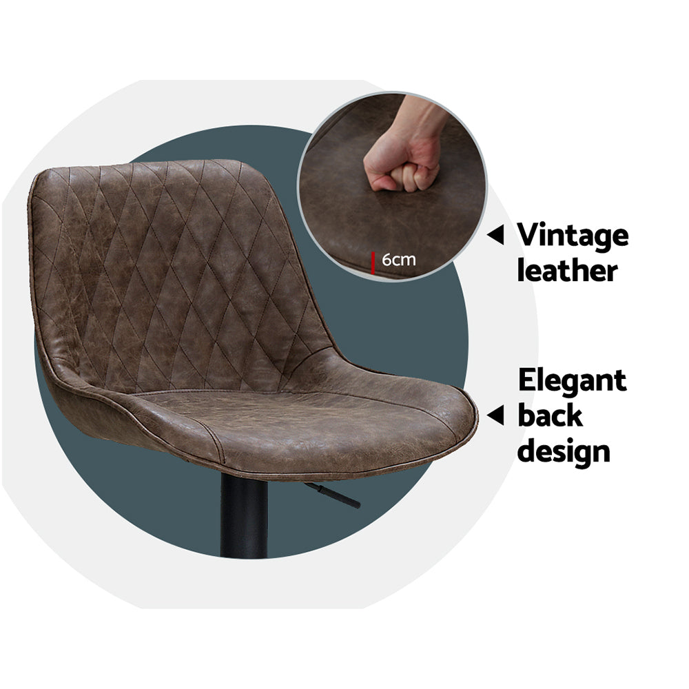 Artiss 2x Bar Stools Gas Lift Vintage Leather Brown 6