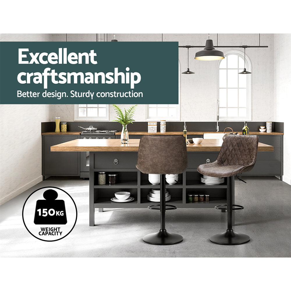 Artiss 2x Bar Stools Gas Lift Vintage Leather Brown 7