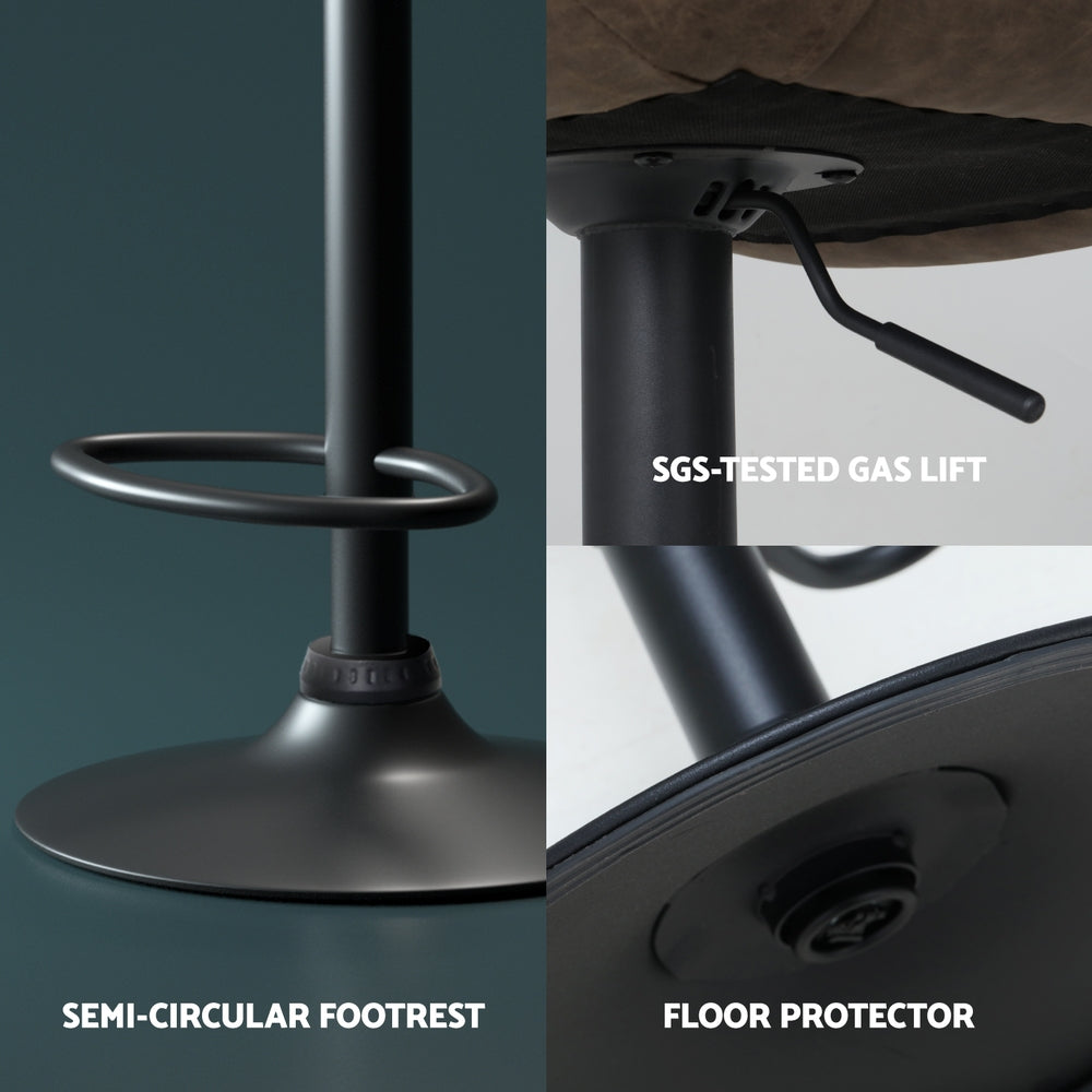 Artiss 4x Bar Stools Gas Lift Vintage Leather Brown 6