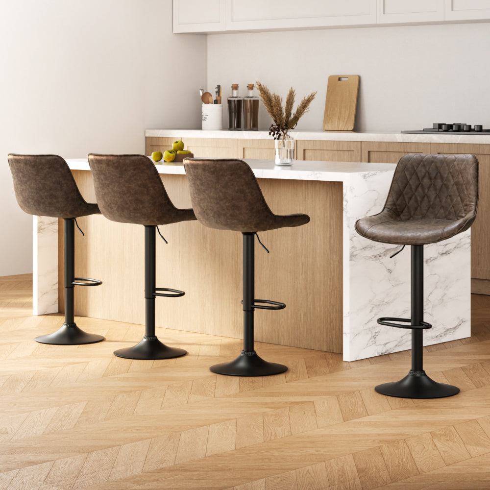 Artiss 4x Bar Stools Gas Lift Vintage Leather Brown 7