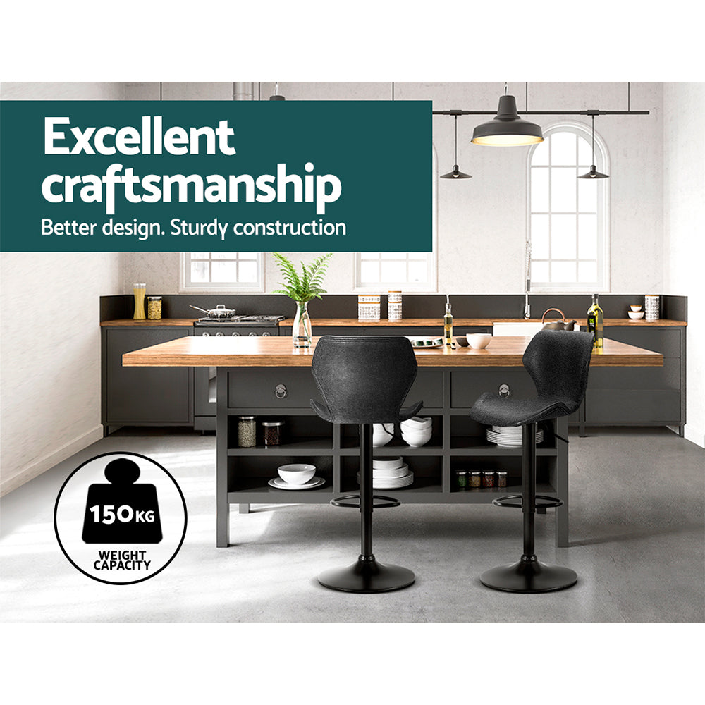 Artiss Bar Stools Kitchen Counter Stools Swivel Gas Lift Vintage Chairs Black x2 7