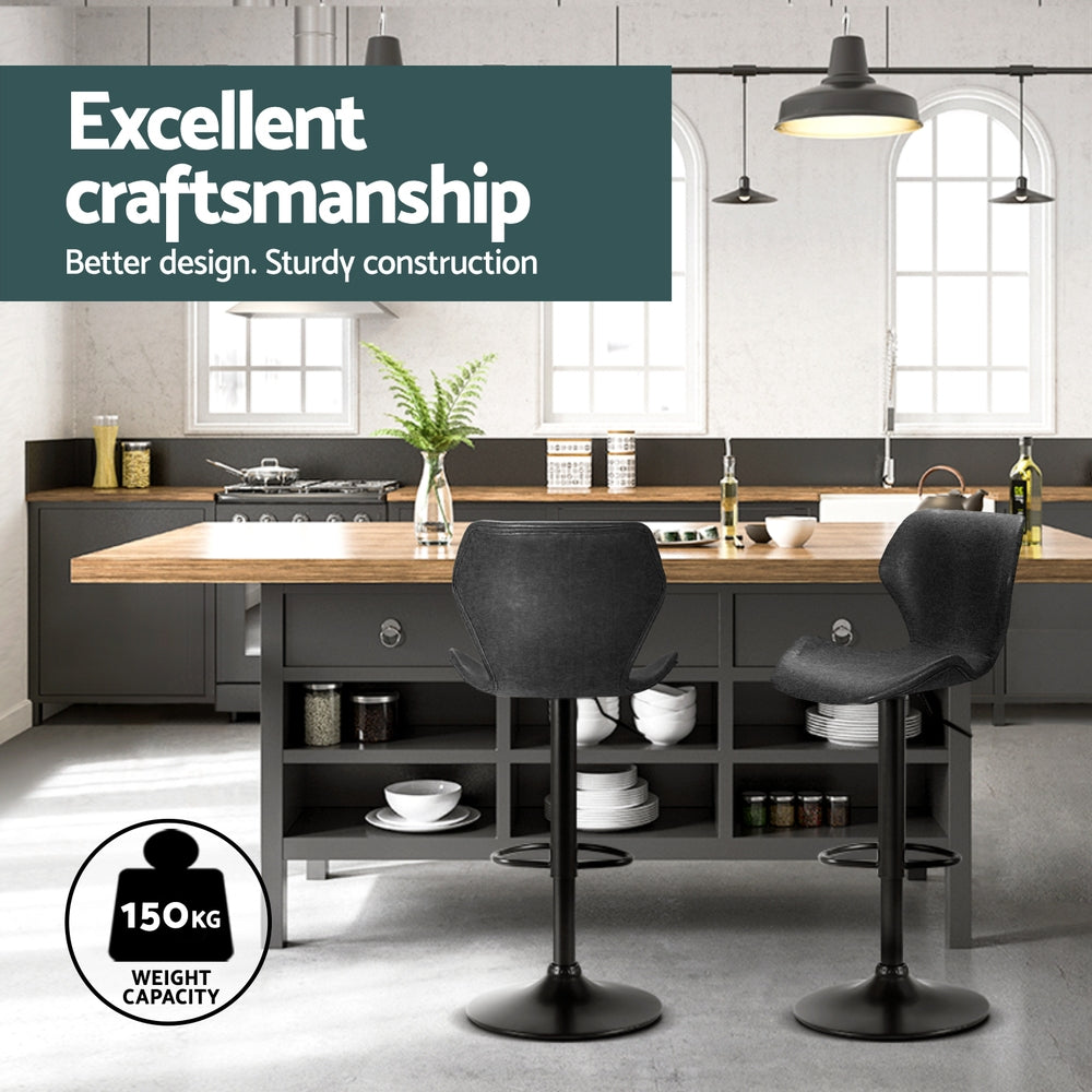 Artiss 4x Bar Stools Vintage Leather Gas Lift Black 4