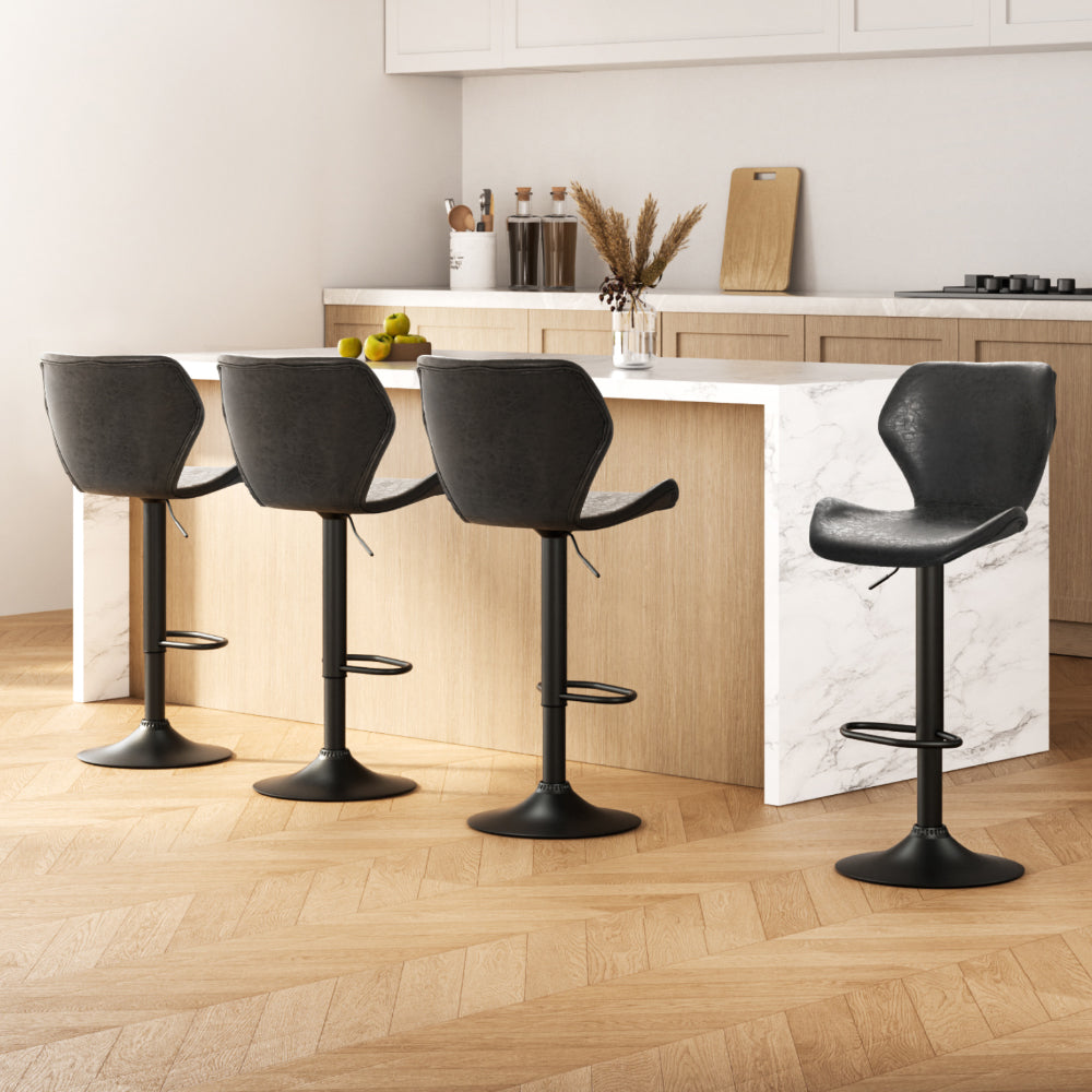 Artiss 4x Bar Stools Vintage Leather Gas Lift Black 7