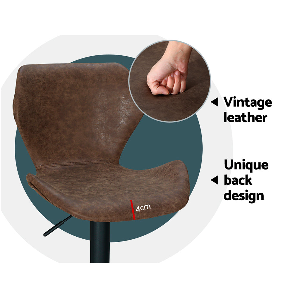 Artiss Bar Stools Kitchen Counter Stools Swivel Gas Lift Vintage Chairs Brown x2 6