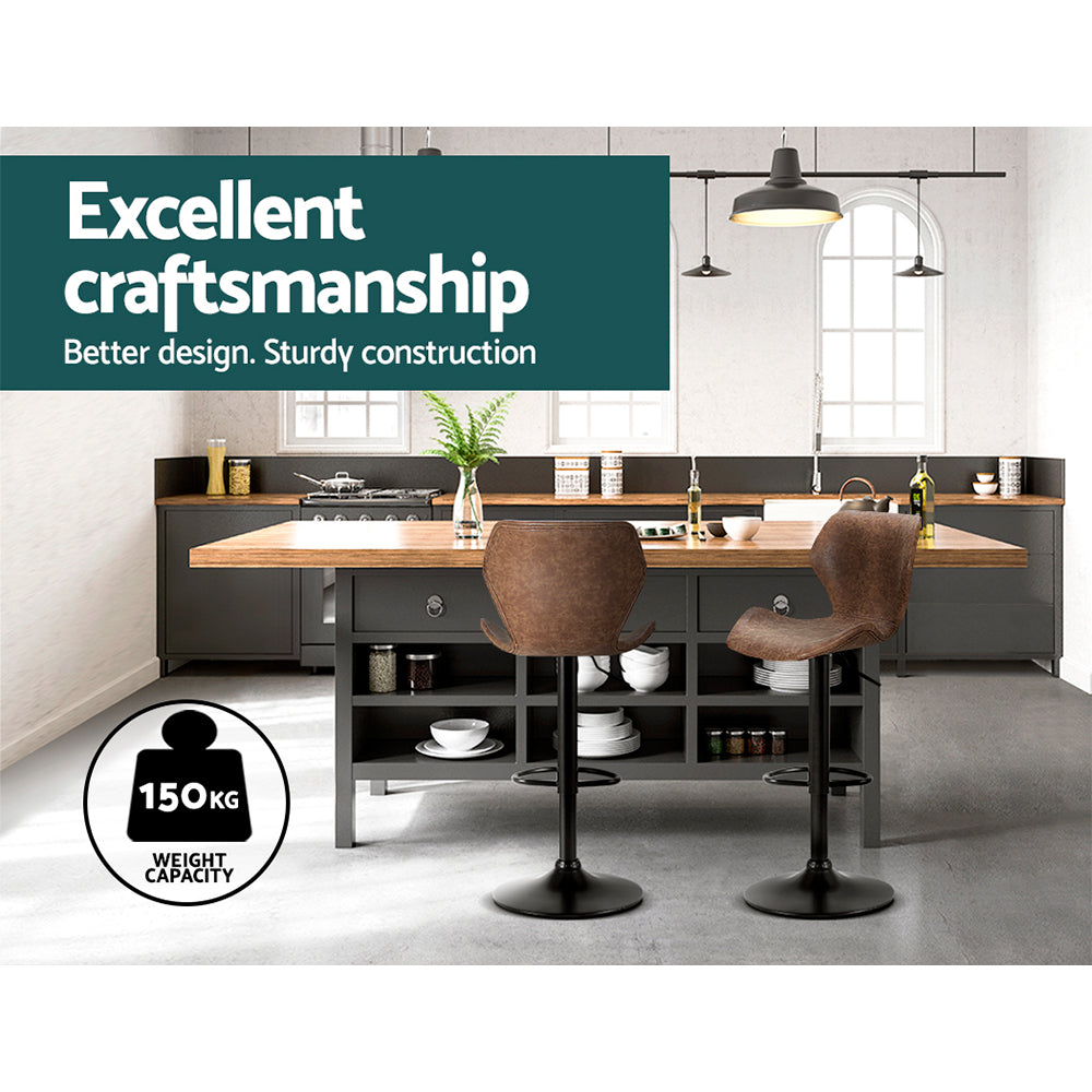 Artiss Bar Stools Kitchen Counter Stools Swivel Gas Lift Vintage Chairs Brown x2 7