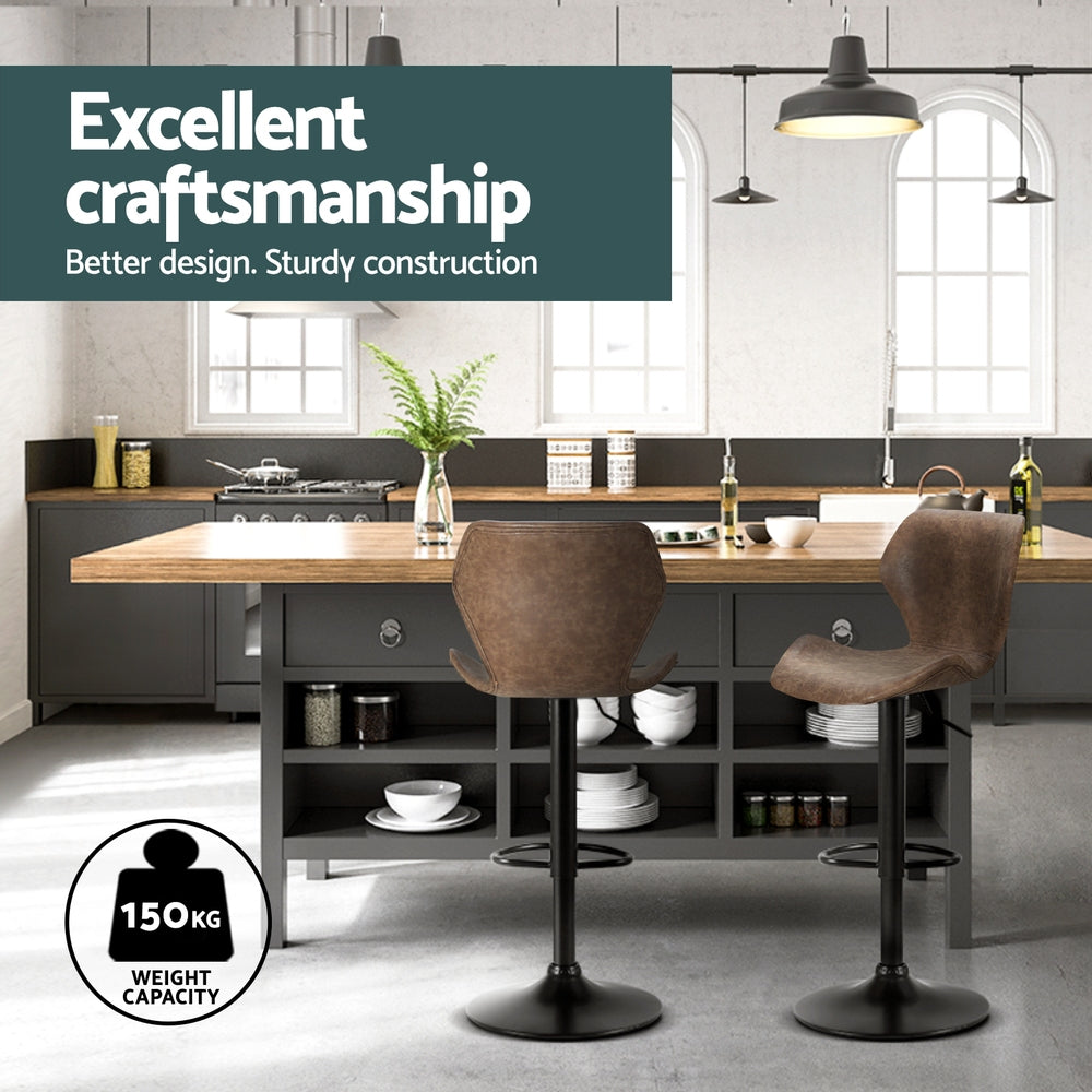 Artiss 4x Bar Stools Vintage Leather Gas Lift Brown 4