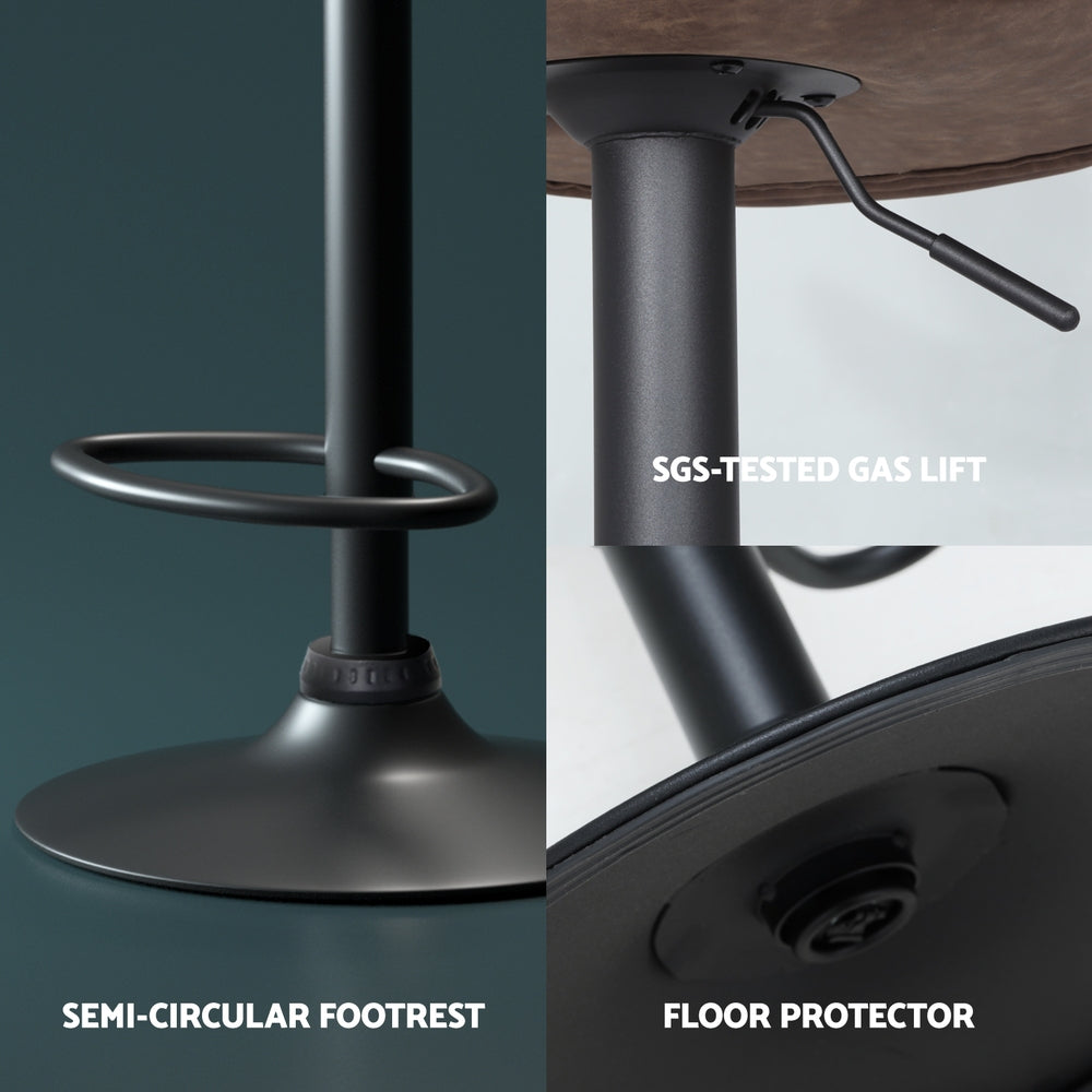 Artiss 4x Bar Stools Vintage Leather Gas Lift Brown 6