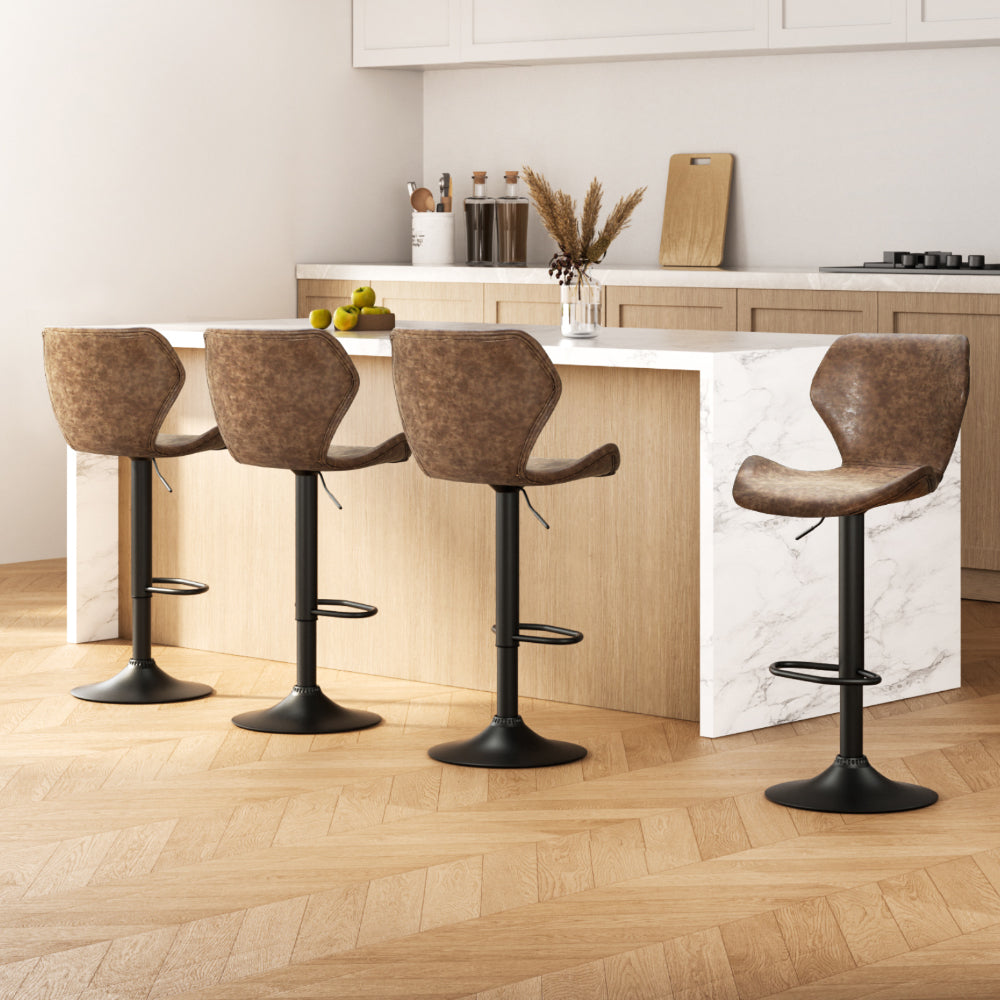 Artiss 4x Bar Stools Vintage Leather Gas Lift Brown 7