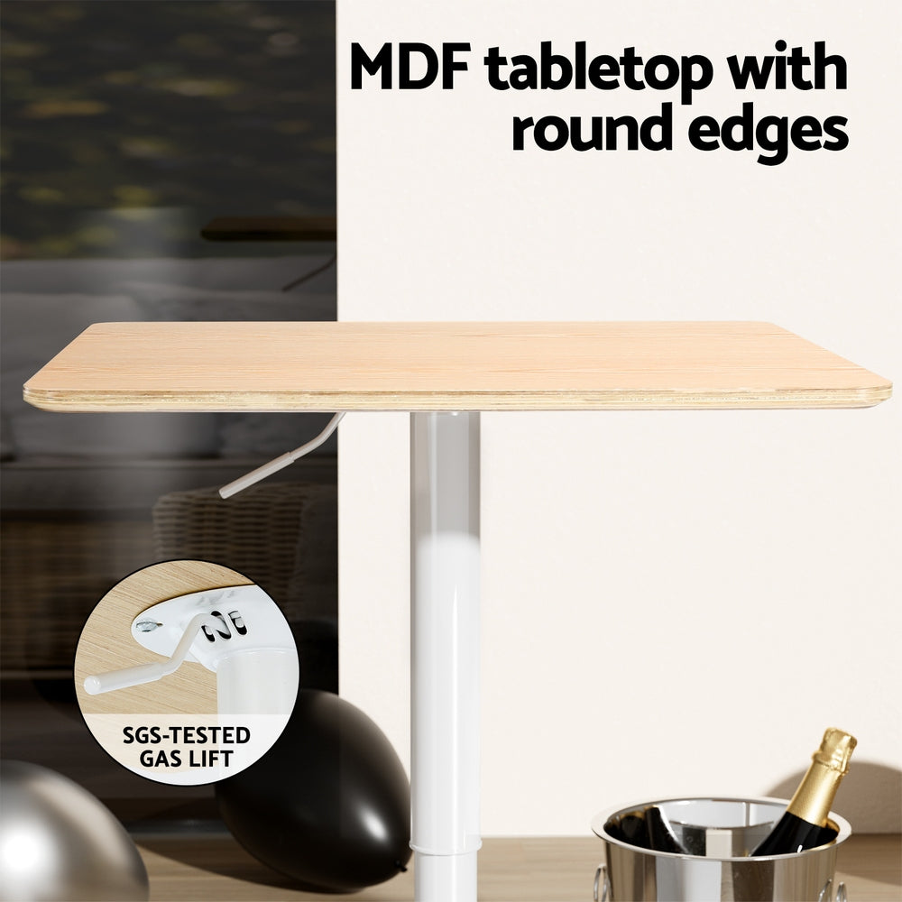 Artiss Bar Table Swivel Base Gas Lift Counter Dining Table 60CM Square Pine 5