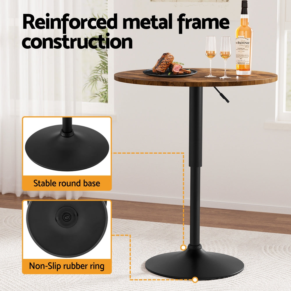 Artiss Height Adjustable Bar Table 360 Swivel Round Gaslift Design 60cm Rustic Brown Black 6