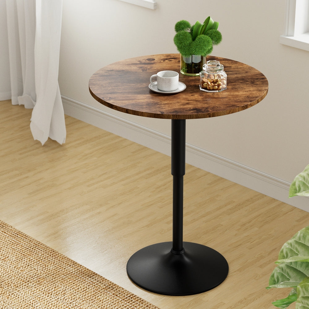 Artiss Height Adjustable Bar Table 360 Swivel Round Gaslift Design 60cm Rustic Brown Black 7