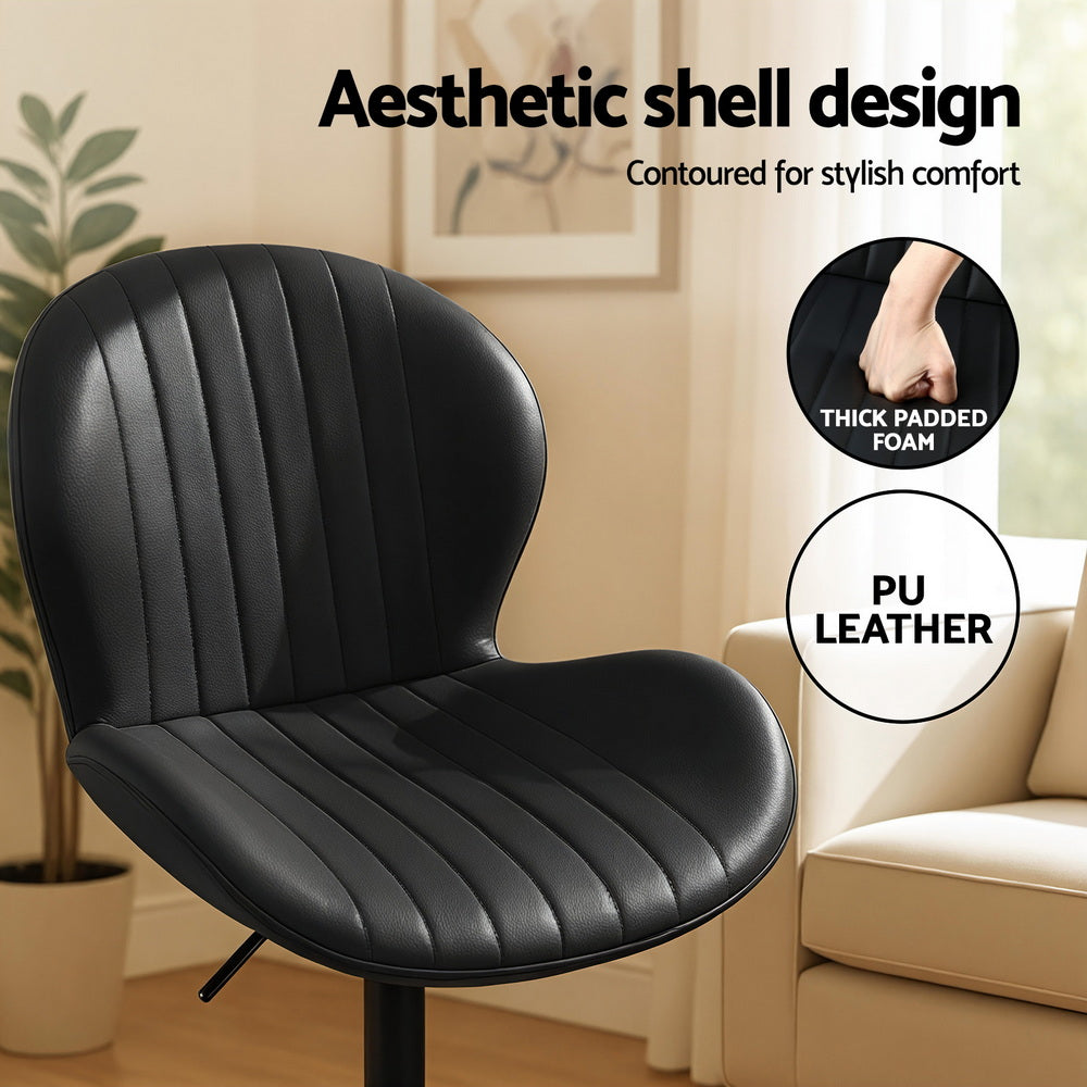 Artiss 2x Bar Stools Kitchen Swivel Gas Lift Counter Chair Shell Leather Black 5